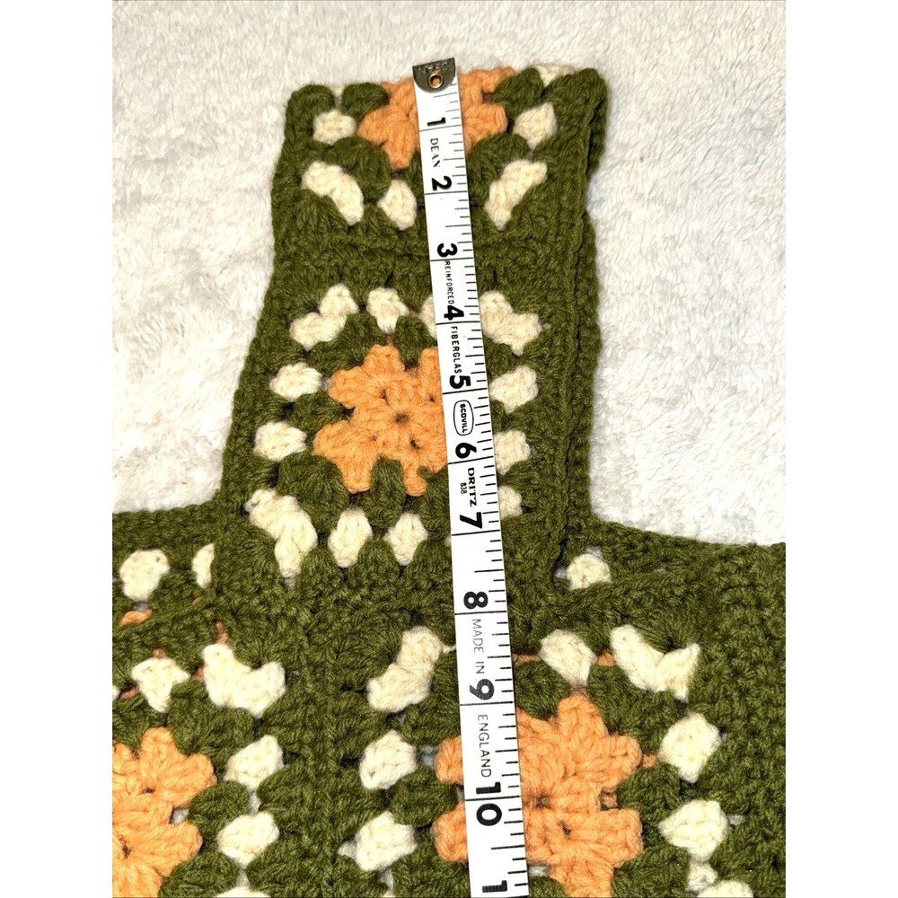 Handmade Crochet Jumper Dress L XL Granny Square Floral Country Green Boho - Picture 5 of 10